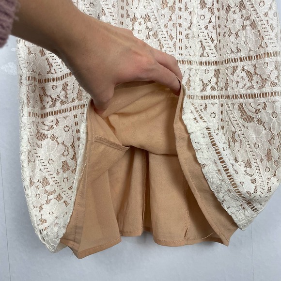 Endless Rose | White Lace Neutral Layering Open Tie Back Flutter Sleeve Dress - Picture 6 of 7